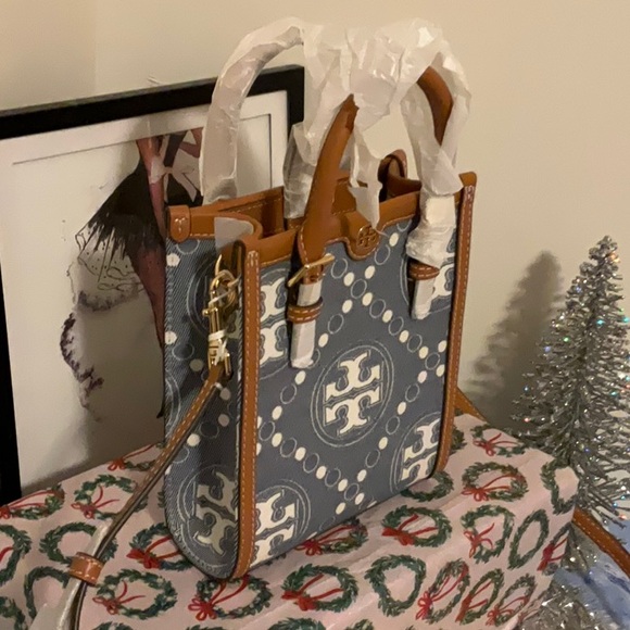 Tori Burch T Monogram Denim Mini Tote - Picture 2 of 16